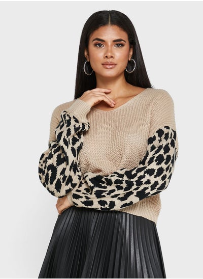 Buy Animal Print Sleeve Sweater in UAE