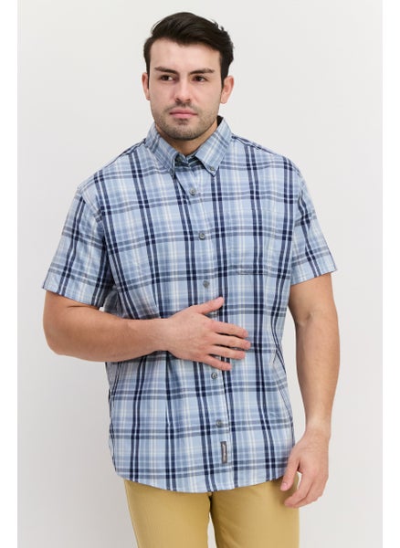 اشتري Men Regular Fit Checkered Short Sleeve Casual Shirts, Light Blue Combo في الامارات