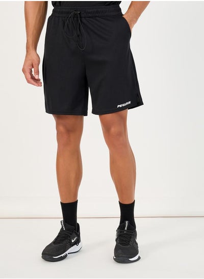 Buy Minimal Text Print Mesh Running Shorts with Drawstring Waist in Saudi Arabia