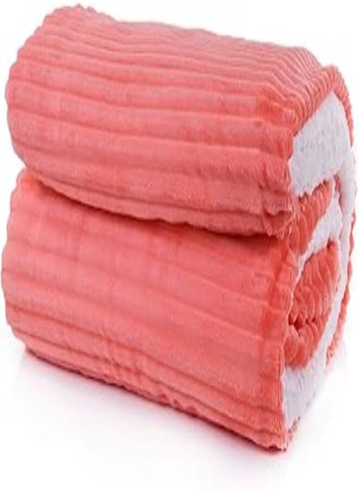 Buy Mintra Home Sherpa Stripe Flannel Blanket (Coral, 70in x 86in (Large)) in Egypt