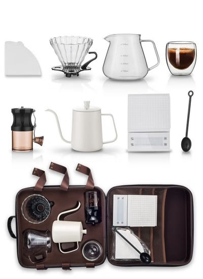 Buy White Coffee Maker Set of 9 Pieces with Suitcase V60 Professional To Prepare and Brew Coffee By Drip in UAE