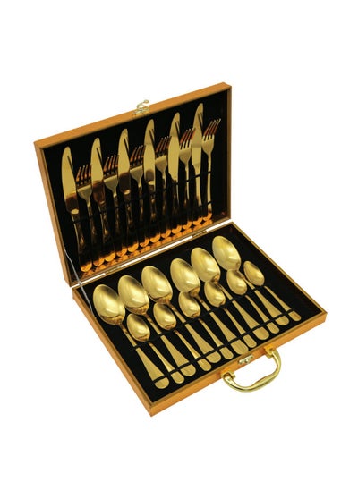 Buy Set of 24 pcs Stainless Steel Cutlery Silverware Flatware Sets, Knife, Fork, Spoon, Tea Spoon Gold in Saudi Arabia