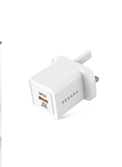 اشتري 30W Dual USB Fast Charger with PD, QC3.0 Ports White في الامارات