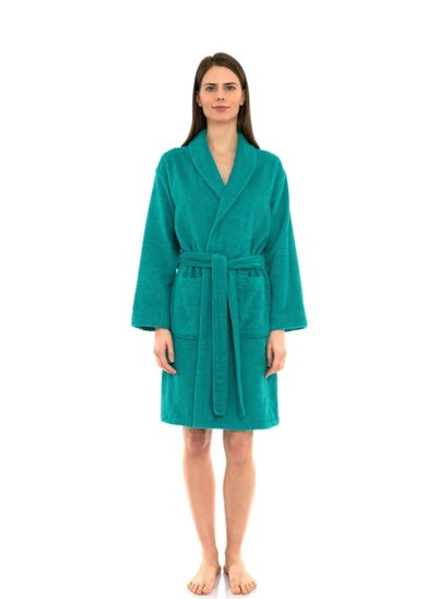 اشتري Peacock Green Colour Terry Pattern Unisex Dressing   Bathrobe Medium Size Hotel And Spa في الامارات