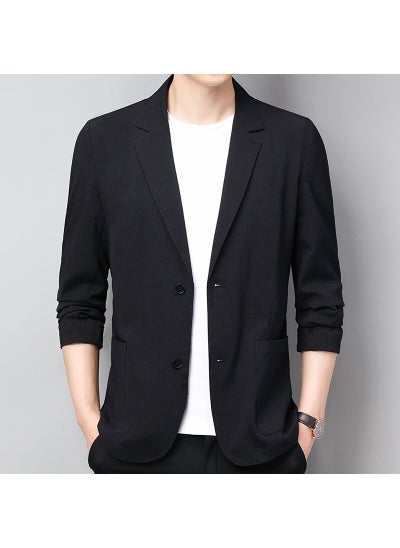 اشتري Summer thin linen casual small suit mens single-sided jacket suit young and middle-aged loose multi-pocket cotton and linen jacket NJ8808 Black في الامارات