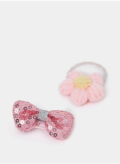 اشتري Set of 2 - Sequin Bow and Floral Hair Ties في السعودية