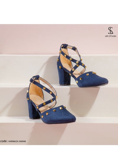 Buy Suede Pyramid Heel - Dark Blue in Egypt