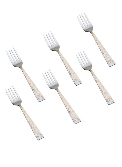 Buy 6-Piece Stainless Steel Dessert Fork Set Silver With Gold in Saudi Arabia