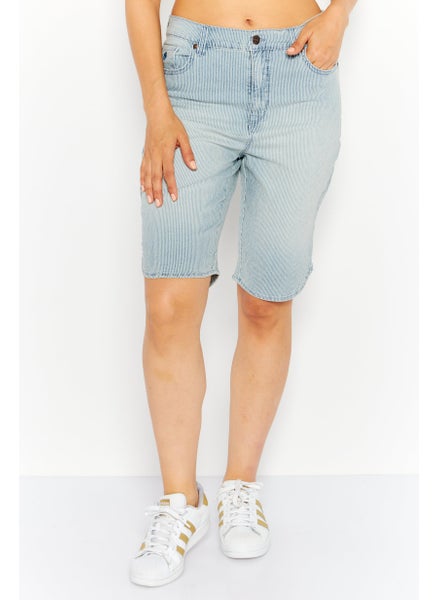 Buy Women Striped Basic Shorts, Blue/White in UAE