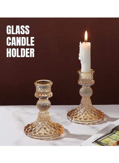 اشتري Glass Candle Holder Clear Candlestick Holder & Taper Candle Holder for Wedding Party Table Spring Decor Anniversary Dining Room Table Valentine's Day في السعودية