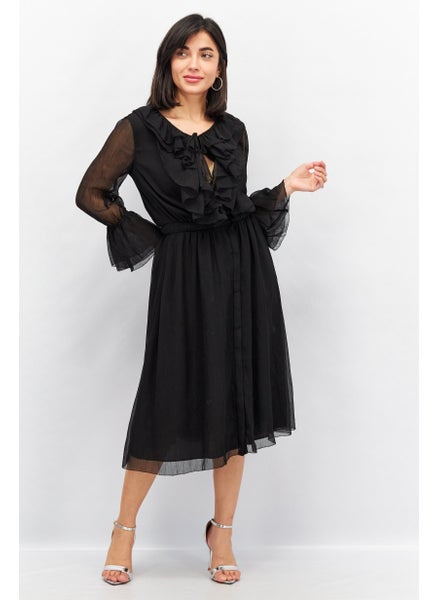 Buy Women Textured Midi Dress, Black in Saudi Arabia