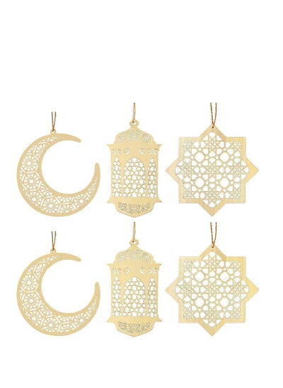 Buy Pack of 6 pcs golden acrylic Stand Sign Islam Eid al adha Mubarak Ramadan Moon & Star DIY Art Craft Table Ornament Home Desktop Decoration Gold in UAE