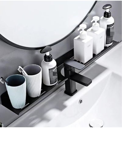 Buy 1-Piece single-layer Wall Hanging kitchenbasin Bathroom Washing Table Mirror Front Holeless Installation Drain U slot Storage Rack Black 60 x 10 x 2.5 Centimeter in UAE