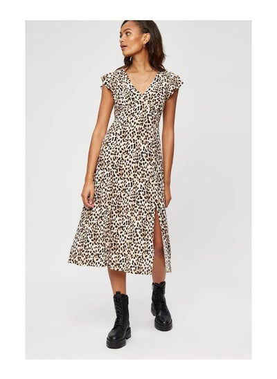 اشتري Leopard Print Flutter Sleeve Midi Dress في الامارات