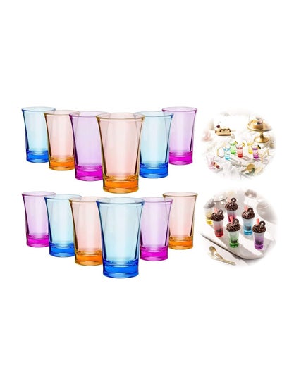 Buy Acrylic Cups, 12 Pieces Shots Colorful Shot Glasses 1.2-Ounce Heavy Base Plastic Tumblers Drinking for Poolside Party, Stackable, Easy to Clean ( Blue, Purple, Yellow ) in UAE