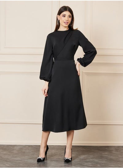 اشتري Balloon Sleeves Solid A-line Midi Dress في السعودية