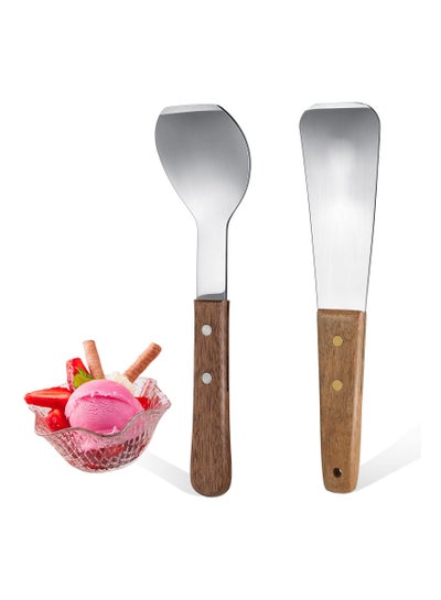 Buy Ice Cream Shovel, Ice Cream Scoop, 2 PCS Stainless Steel Ice Cream Shovel, with Wooden Handle, Dessert Spade, Butter Cutter, Flat Ice Cream Metal Spade, for Dining Kitchen Utensil, Home Commercial in Saudi Arabia