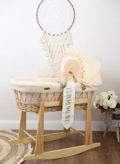 Buy Moses Basket Beige Color With Wooden Rocking Stand in Saudi Arabia