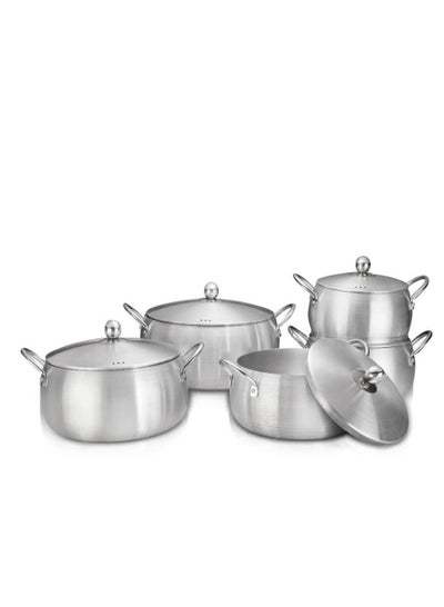 Buy modern aluminium cookware set globe attractive design 5 saucepans with covers in Saudi Arabia