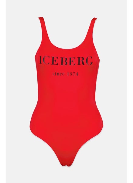 اشتري Women One Piece Brand Logo Swimsuit, Red and Black في السعودية