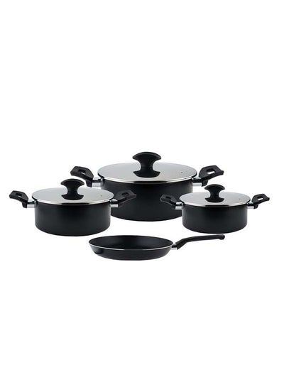 اشتري Vetro 7-Pieces Cookware Set 20,24,28Cm (Open Fry Pan 26Cm) With Stainless Steel Lid (Coating Interior)   Black K797006/7S/Bk في السعودية