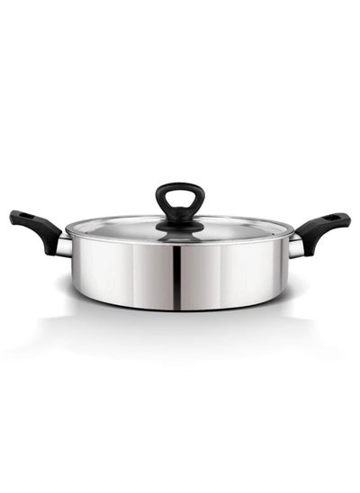 Buy Durable Stainless Steel Kadai & Cooking Pan 24cm, Heat Resistant Handle With Lid, Mirror Finish, Heavy Base Bottom, Oven Safe, Non-Stick Interior, Dishwasher Safe Silver/Black in Saudi Arabia