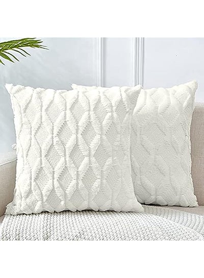 Buy of 2 Soft Plush Short Wool Velvet Decorative Throw Pillow Covers 26x26 inch Beige Square Luxury Style Cushion Case European Pillow Shell for Sofa Bedroom in UAE