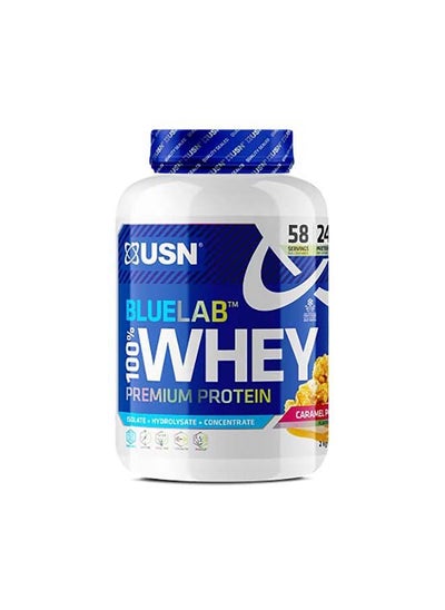 اشتري USN Blue Lab Whey Caramel Popcorn 2kg, Premium Whey Protein Powder, Scientifically-formulated, High Protein Post-Workout Powder Supplement with Added BCAAs في الامارات