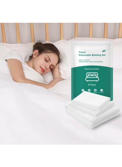 Buy Disposable Bed Sheets Fitted Sheet Queen Size, Disposable Travel Sheets for Travel with Quilt Cover and Pillowcase, Disposable Bedding Travel Bedding Disposable Sheets for Hotel Hospital 3PCS Sets in Saudi Arabia