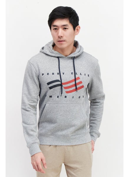 Buy Men Hooded Brand Logo Long Sleeves Sweatshirt, Grey Heather in UAE