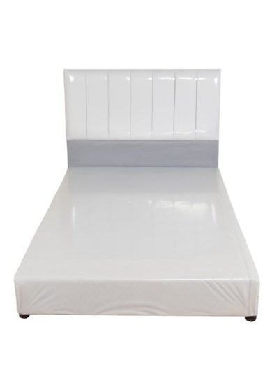 Buy Bed frame with velvet high back upholstery, size 190*120 cm, light gray in Saudi Arabia