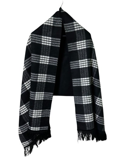 Buy Double Face Solid & Plaid Check/Carreau/Stripe Pattern Wool Winter Scarf/Shawl/Wrap/Keffiyeh/Headscarf/Blanket For Men & Women - XLarge Size 75x200cm - P07 Black / White in Egypt