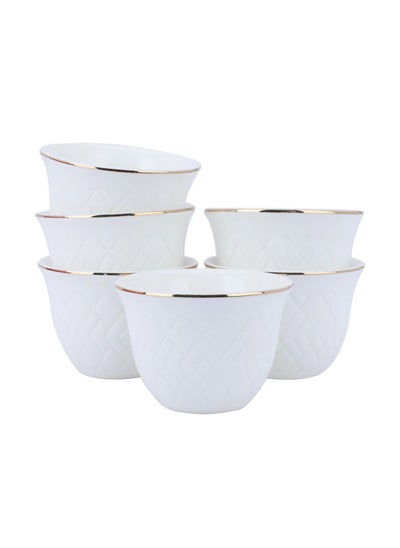 Buy A Set of White Porcelain Arabic Coffee Cups With A Golden Font in Saudi Arabia