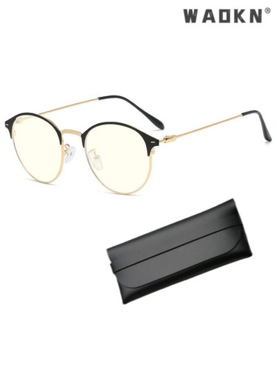 اشتري Blue Light Blocking Glasses - Computer Game Glasses Retro Round Eyeglasses Frame for Women Men, Anti Eye Eyestrain UV 400 Protection Reading Gaming Glasses Black Gold في الامارات