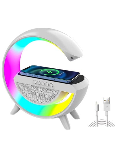 اشتري Smart Bluetooth Speaker Wireless Phone Charger LED Light, Multifunctional RGB Night Light and Charging Station, Smart Sounder Alarm Clock for Bedroom Smart Desk Lamp Control with App في الامارات