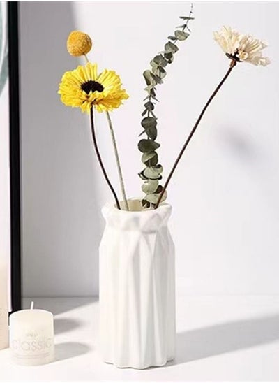 Buy 1-Piece Nordic Simple Style Vase Floral Decoration for The Home Living Room Bedroom Tabletop Decoration PP Material White 8.5 x 7.5 x 18 Centimeter in UAE