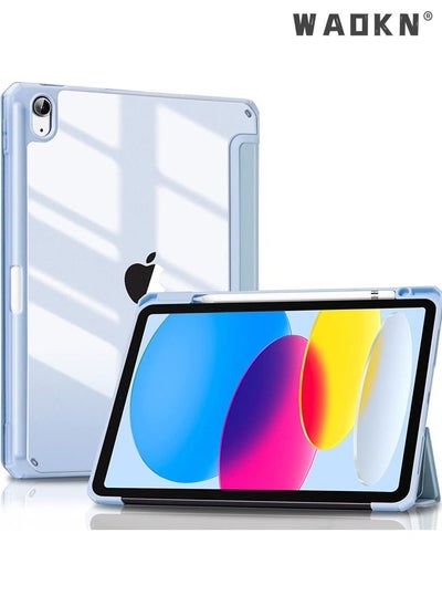 اشتري Pro Case for iPad 10th Gen Case with Pencil Holder 2022 iPad 10.9 Inch Case, Clear Transparent Back Shell Trifold Protective Cases Shockproof Cover for 2022 iPad 10th Gen A2696 A2757 A2777 Light Blue في الامارات