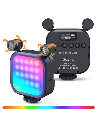 اشتري Portable RGB Video Lights, 2 in 1 LED Camera Light with Dual Stereo Microphone 360° Full Color Light for Photography 2 Cold Shoes, 2000mAh Rechargeable CRI 95+ 2500-9000K Dimmable Panel Fill Lamp في الامارات