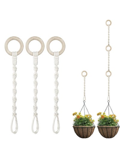 Buy 3 Pack Plant Hanging Extenders, Connectable Macrame Durable Plant Hanger Rope With Wooden Ring, Handmade Woven Plant Basket Extender For Indoor Outdoor Plant Pot Holder in Saudi Arabia