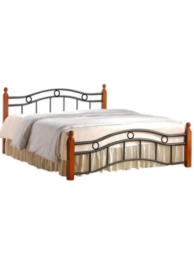 اشتري AWF AL WADI FURNITURE Wooden Steel Double Bed Oak Brown with Wooden Posts, Metal Slat Base and Multiple Center Supports - 129 x 199cm في الامارات