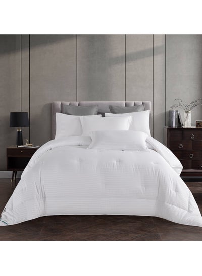 Buy Comforter Set 6-Pcs King Size Hotel Style Thin Striped Bed Set Fits 260x240 Cms (350 GSM) With Down Alternative Filling,White in Saudi Arabia