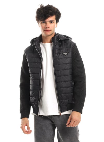 Buy Chest Logo Zipper Closure Black Hooded Men Jacket in Egypt