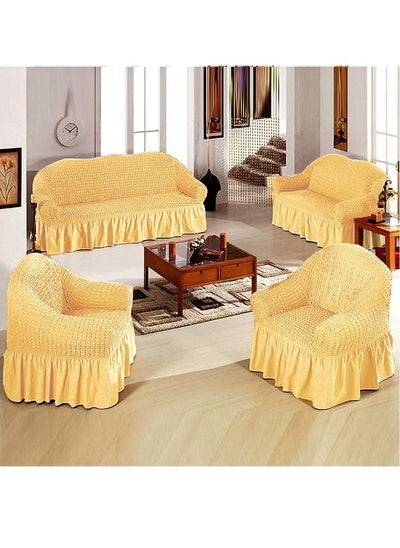 اشتري 4-Piece Super Stretchable Anti-Wrinkle Slip Flexible Resistant Jacquard Sofa Cover Set Dark Beige في السعودية