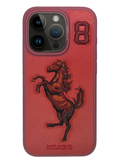 Buy iPhone 15 Pro Case, Boris Series of Horse Embroidery Designed Shockproof Protective Phone Case for iPhone 15 Pro - Red in UAE