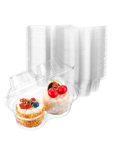 Buy Cupcake Containers, Disposable 2 Compartment Plastic Deep Cupcake Carrier Holder Box with Lids Stackable Clear Cupcake Container for Muffin Pies Weddings Valentine's Day Birthday Party 50 Pcs in Saudi Arabia
