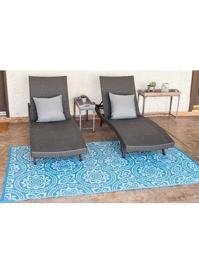 اشتري 255083 5Feet By 8Feet Reversible Mat Plastic Straw Rug Large Floor Mat For Outdoors Rv Patio Backyard Picnic Beach Camping Leaf Mat (Turquoise White) في الامارات