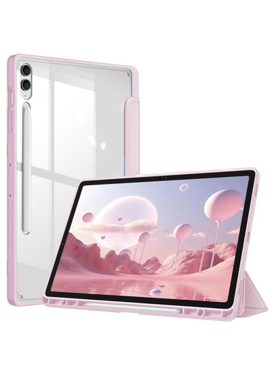 Buy Case for Samsung Galaxy Tab S9 Plus/S9 Fe Plus 12.4 Inch with S Pen Holder Clear Transparent PC Back, Shockproof Tri Fold Stand Tablet Cover Auto Wake/Sleep (Pink) in Egypt