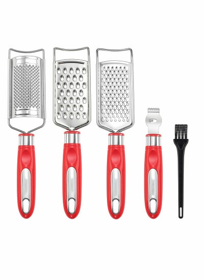 اشتري Food Grater Cheese Grater Stainless Steel Grater for Ginger Garlic Nutmeg Chocolate Vegetables Lemon Dishwasher Safe Set of 5(Red) في السعودية