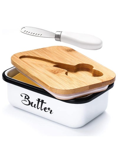 Buy Butter Dish with Lid,Large Butter Dish for Countertop, Metal Butter Keeper with Stainless Steel Multipurpose Butter Knife,Large Butter Container, Butter Dish with lid, Ideal Kitchen Gift( White) in UAE