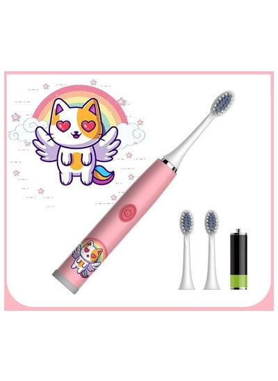 Buy Kitten Electric Children's Toothbrush Super Soft Waterproof Teeth Cleaning Artifact Battery Powered (3 Heads) in UAE